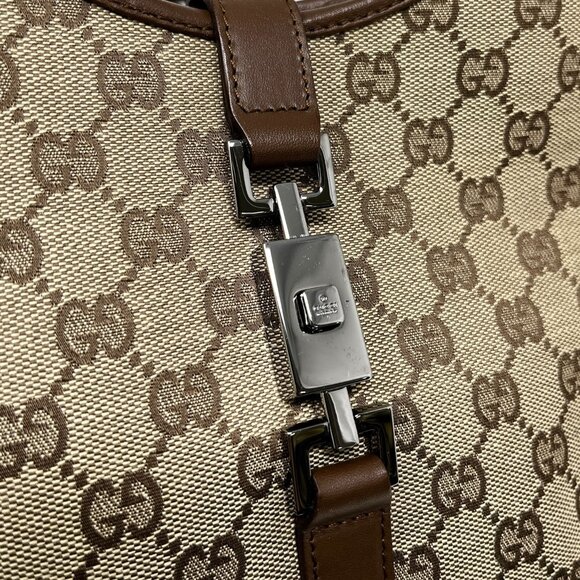GUCCI Vintage GG Monogram Jackie Shoulder Bag Brown Beige Silver Canvas [105286] - Picture 8 of 11